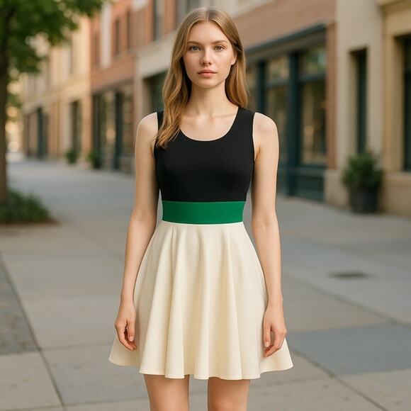 Charming Charlie Womens Dress Size Small Black Green Cream Tank Fit & Flare NEW - Picture 2 of 6